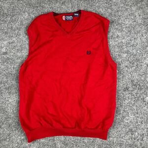 Chaps Sweater Vest Mens Size L Red V-Neck Pullover Knit Sleeveless Cotton